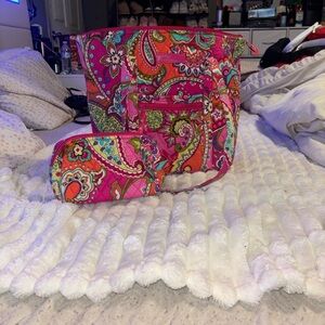 Vera Bradley Pink Paisley Bag With Matching Pouch